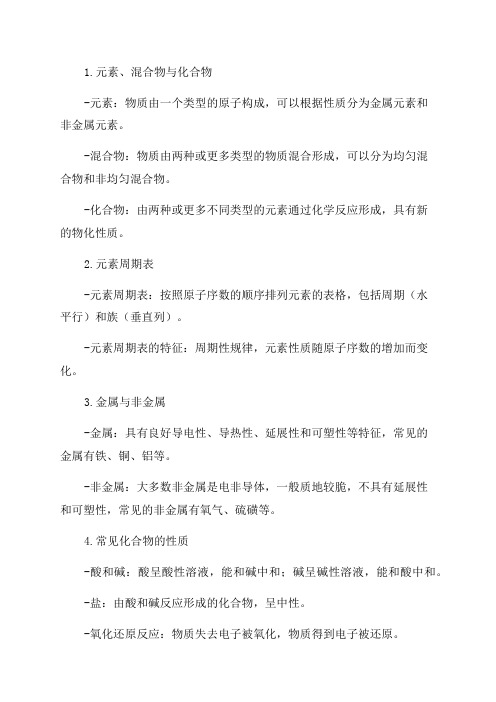 九年级化学各章知识点