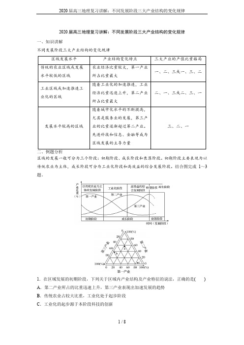 2020届高三地理复习讲解：不同发展阶段三大产业结构的变化规律