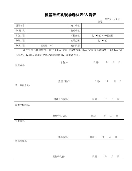 桩基终孔现场确认表入岩表