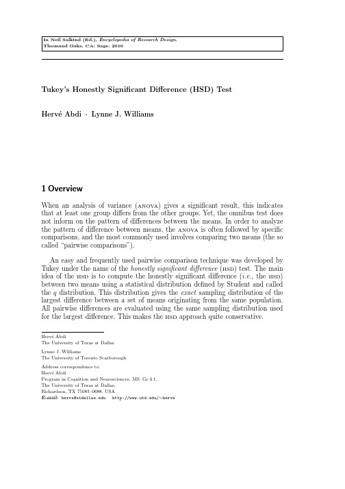 Tukeyshonestlysignificantdifference（HSD）test