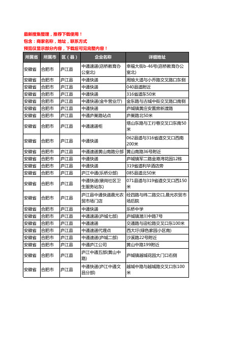 新版安徽省合肥市庐江县中通快递企业公司商家户名录单联系方式地址大全23家