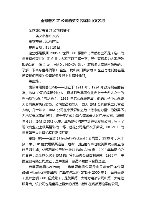 全球著名IT公司的英文名称和中文名称