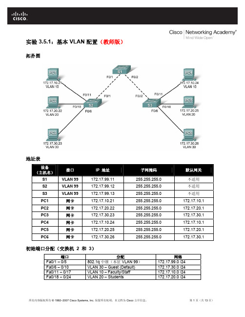 PT 实验 3.5.1.1 基本 VLAN 配置