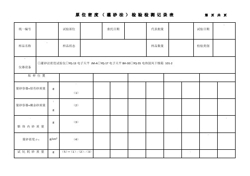 原位密度试验记录表(灌砂法)