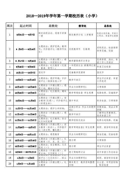 2018-2019精英小学各部门每周计划