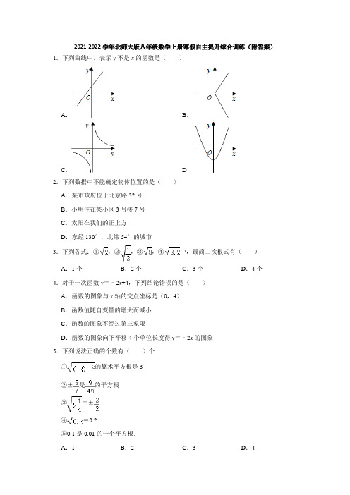 2021-2022学年北师大版八年级数学上册寒假自主提升综合训练(附答案)