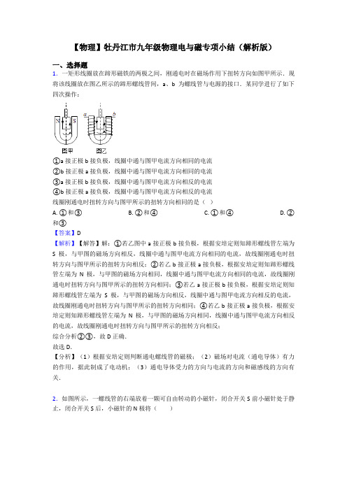 【物理】牡丹江市九年级物理电与磁专项小结(解析版)