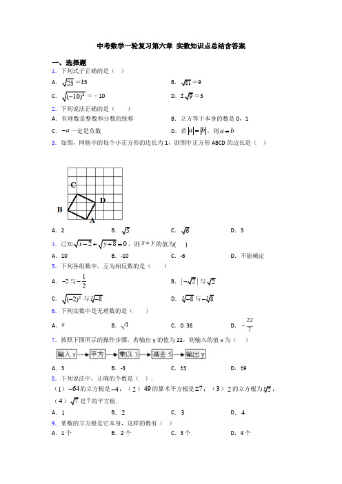 中考数学一轮复习第六章 实数知识点总结含答案