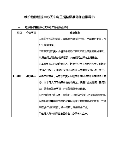 维护检修管控中心天车电工岗位标准化作业指导书