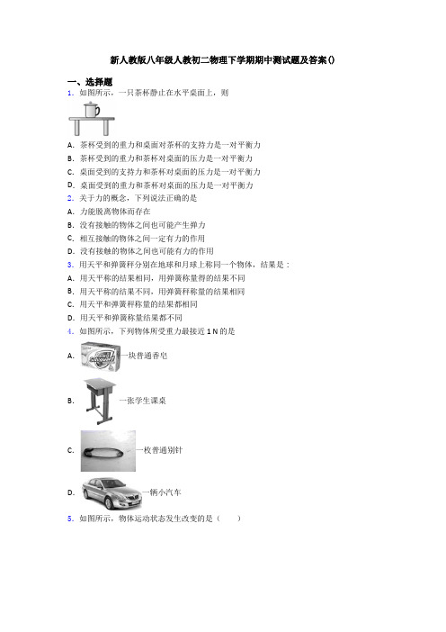 新人教版八年级人教初二物理下学期期中测试题及答案()