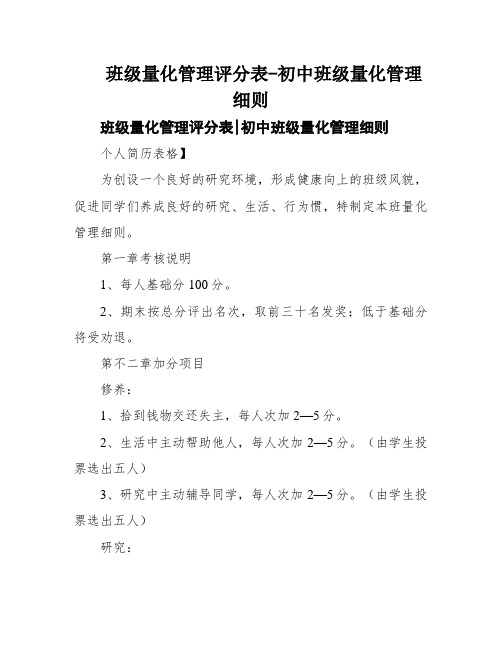 班级量化管理评分表-初中班级量化管理细则