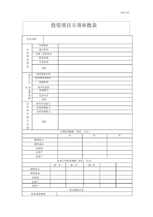 投资立项审批表模版