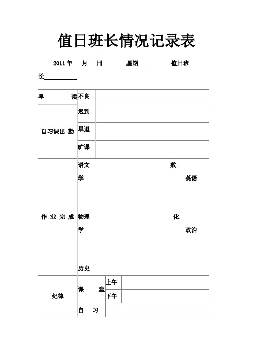 值日班长情况记录表