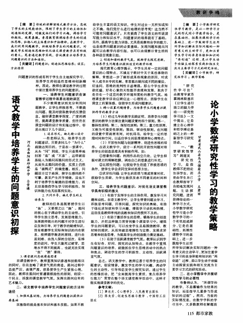 论小学数学研究性学习的教学策略