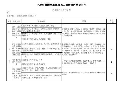 安全经费使用计划表