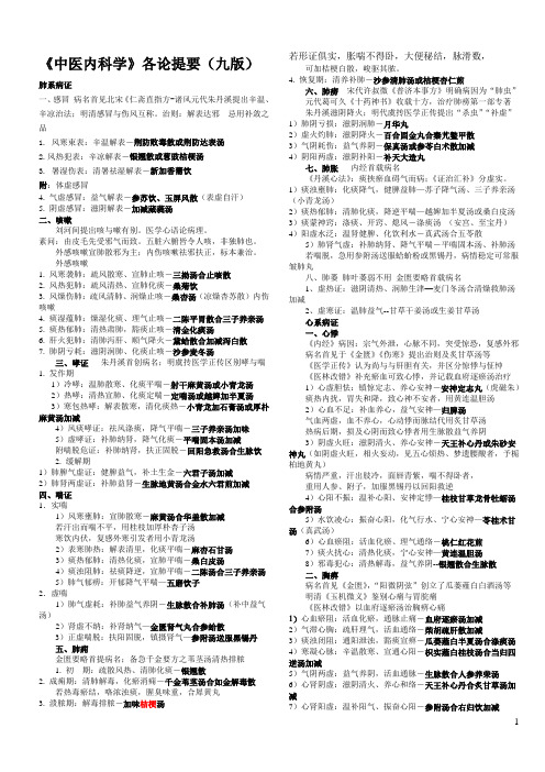 中医内科学核心笔记周仲瑛主编-(九版)