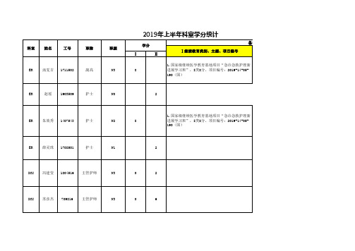 2019-年上半年科室学分统计.