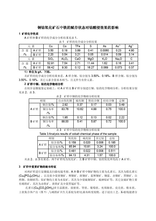 铜钴氧化矿石中铁的赋存状态对钴酸浸效果的影响