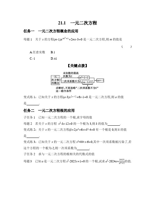 21.1 一元二次方程 同步培优训练(含答案)(2024)数学人教版九年级上册