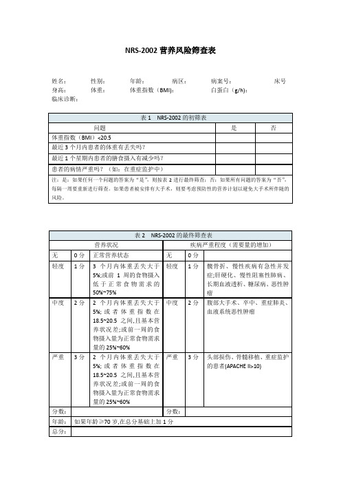 NRS-2002营养风险筛查表