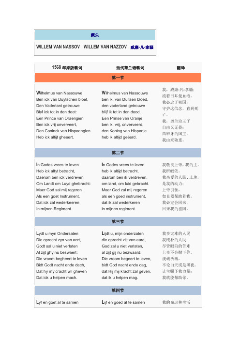 荷兰国歌歌词完整版