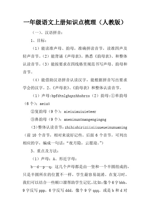 一年级语文上册知识点梳理(人教版)