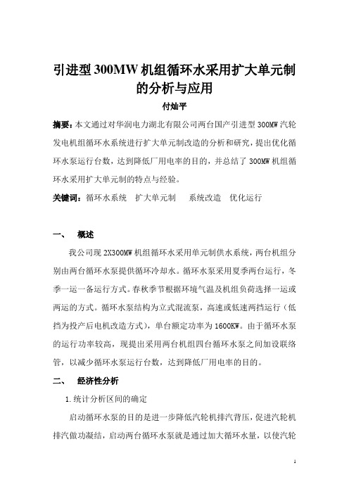 引进型300MW机组循环水采用扩大单元制的分析与应用