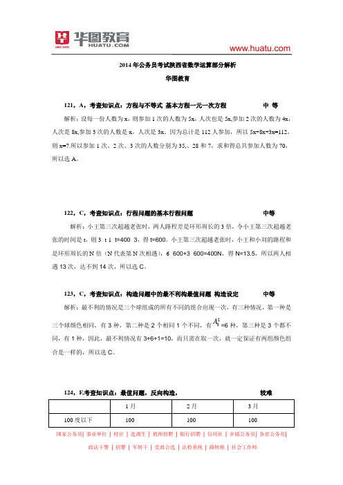 2014年公务员考试陕西省数学运算部分解析