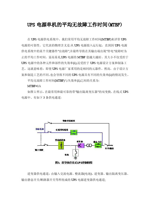 UPS电源单机的平均无故障工作时间