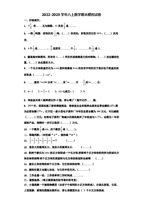 2022-2023学年济宁市金乡县数学六上期末监测模拟试题含解析