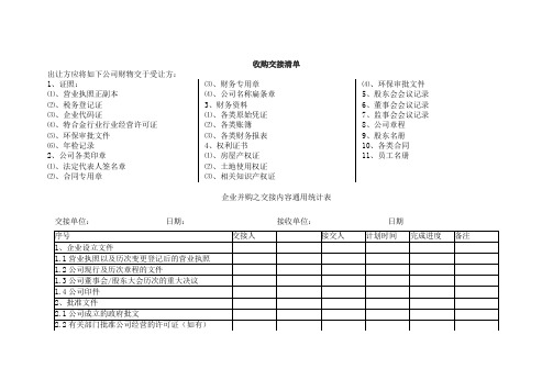 公司企业收购交接清单