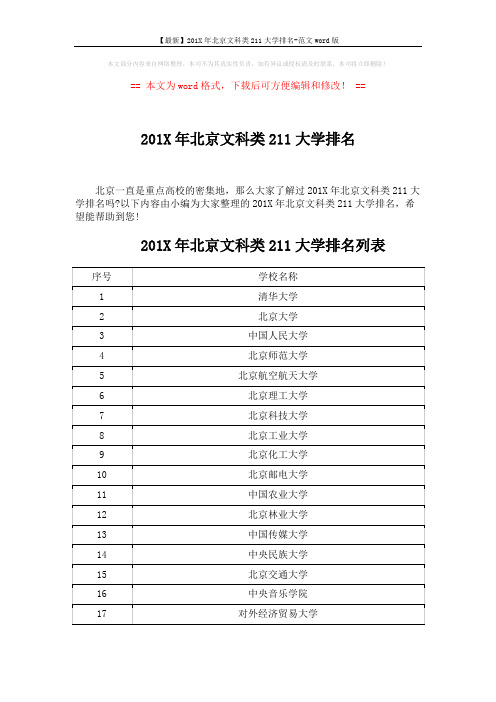 【最新】201X年北京文科类211大学排名-范文word版 (5页)