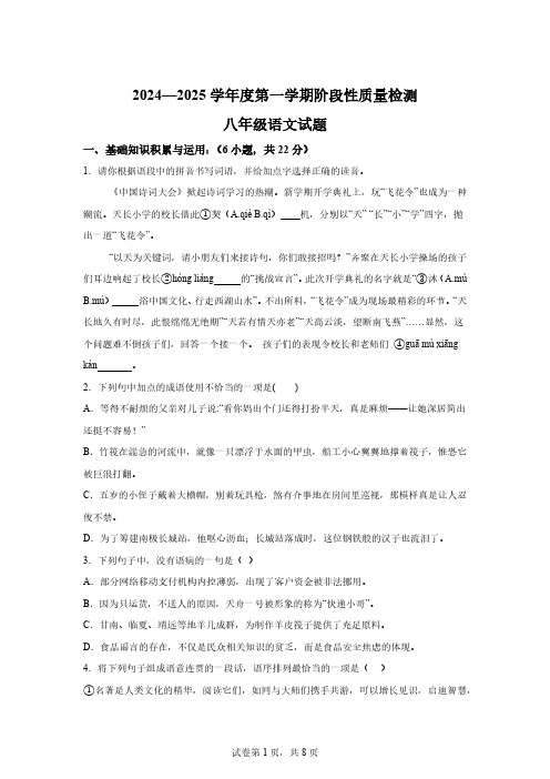 陕西省宝鸡市凤翔区2024-2025学年八年级上学期期中语文试题[含答案]