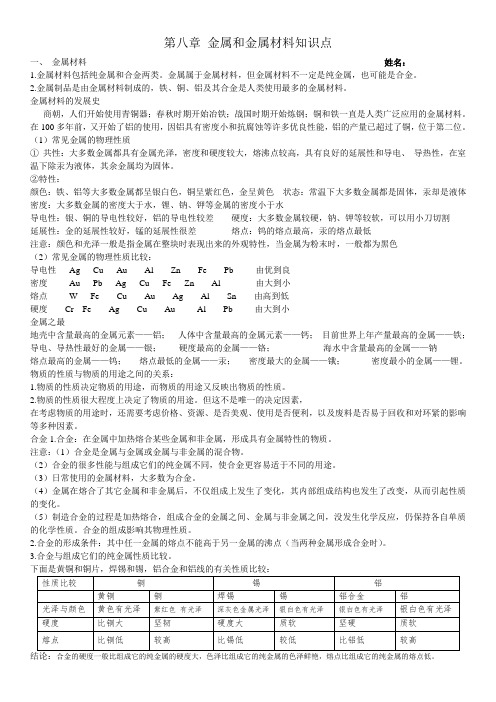 第八章 金属和金属材料知识点