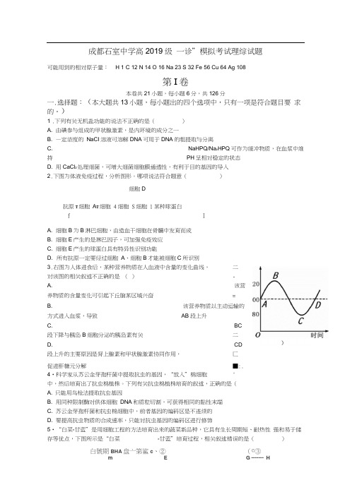 成都石室中学高2019级“一诊”模拟考试(理综)