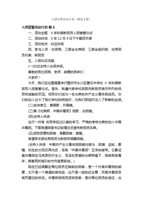 入团宣誓活动计划（精选3篇）