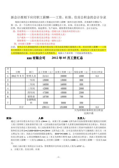 新会计准则下应付职工薪酬-工资、社保、住房公积金核算