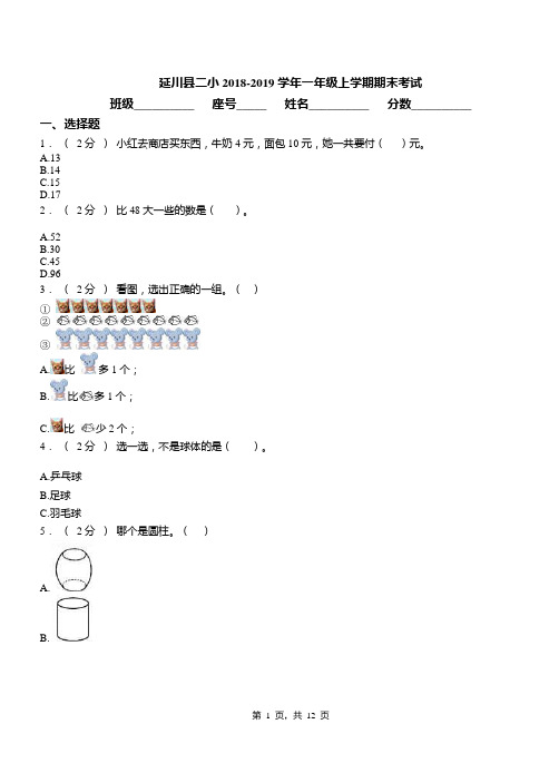 延川县二小2018-2019学年一年级上学期期末考试