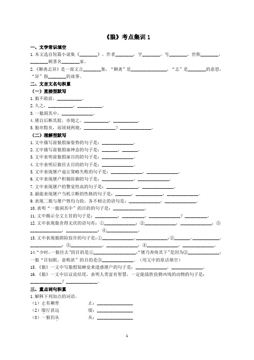 《狼》考点集训1-2024年中考语文一轮复习