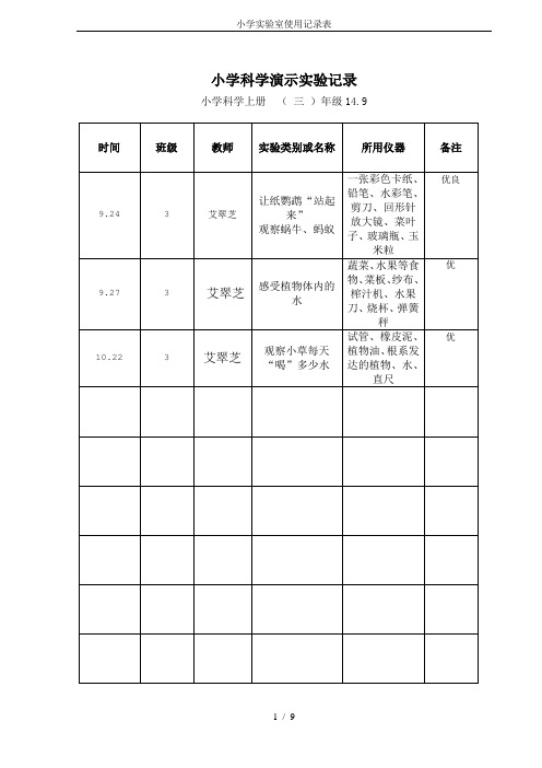 小学实验室使用记录表