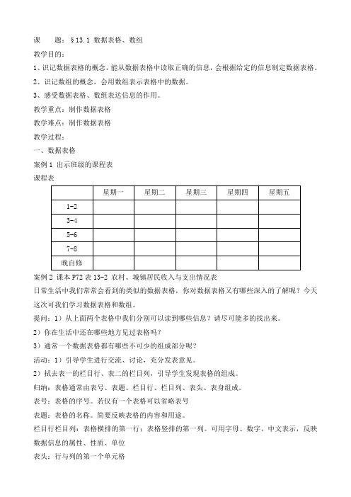 中职数学教案13.1数据表格与数组