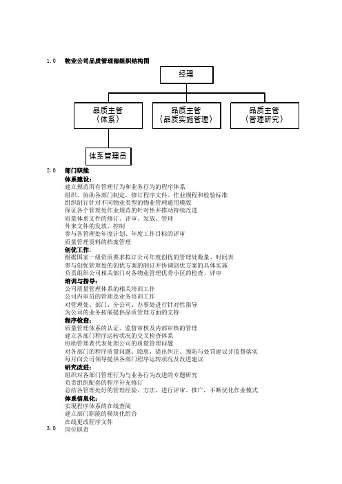 物业公司品质管理部组织架构