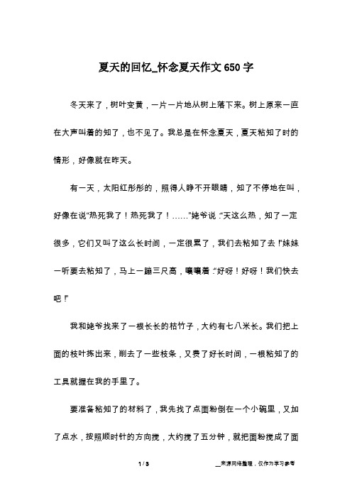 夏天的回忆_怀念夏天作文650字