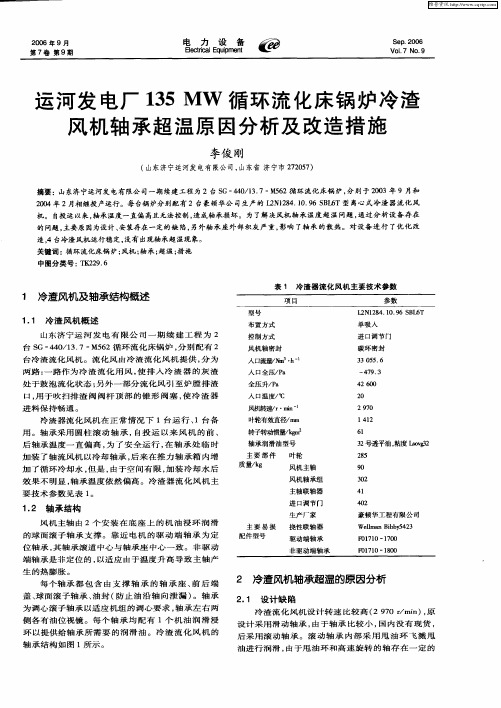 运河发电厂135MW循环流化床锅炉冷渣风机轴承超温原因分析及改造措施