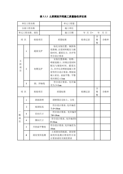 5.3.3土质洞室开挖施工质量评定标准