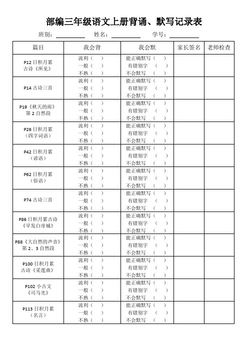 部编三年级语文上册背诵、默写记录表