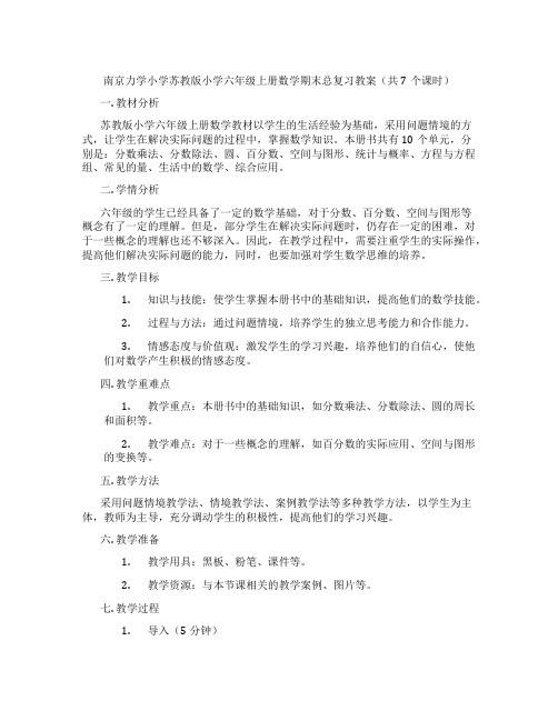 南京力学小学苏教版小学六年级上册数学期末总复习教案(共7个课时)