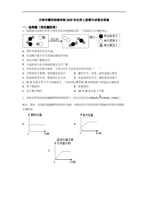 天津市耀华滨海学校2020年化学初三化学上册期中试卷及答案