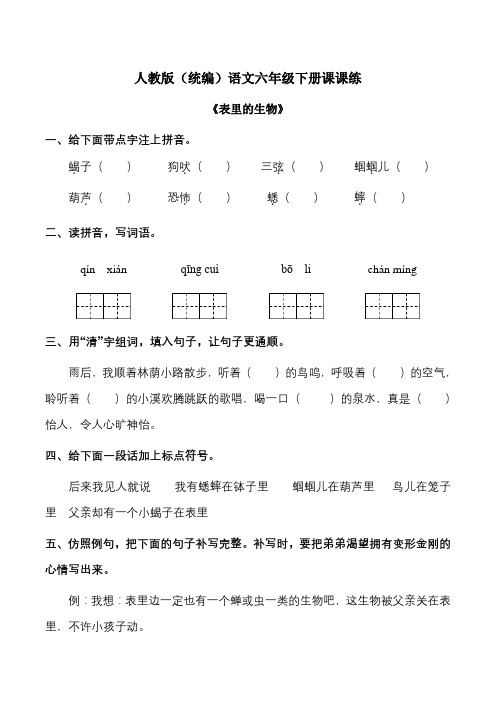 六年级下册语文一课一练试题《表里的生物》部编版(含答案)