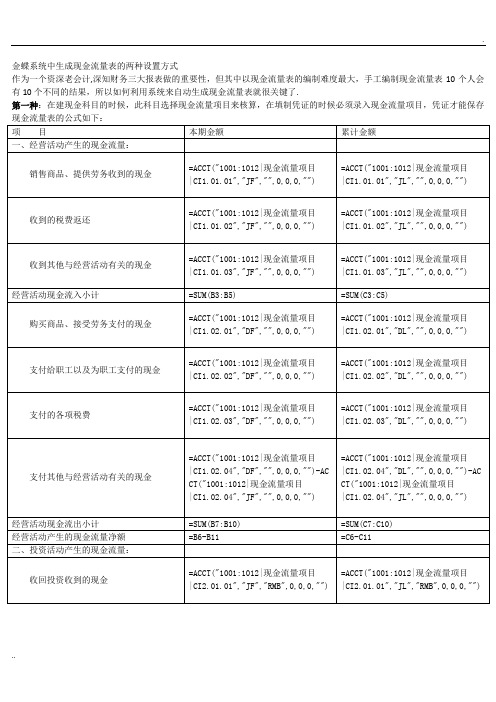 金蝶系统生成现金流量表的两种方式